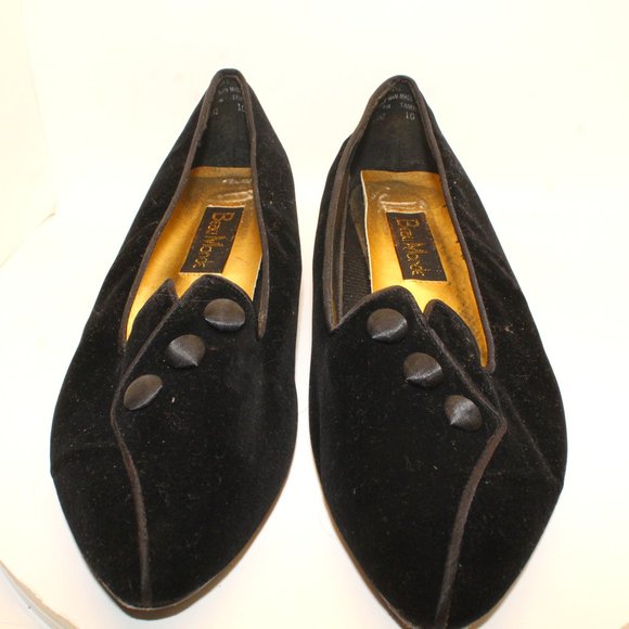 Beau Monde Women's Size 10 Black Velvet Button Embellishment Ballet Wedge Heels - Picture 3 of 10
